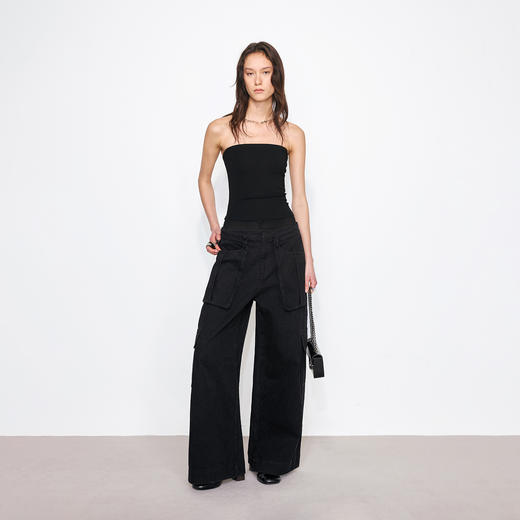 NUTH双腰头多口袋宽松阔腿工装裤女 黑色 商品图0