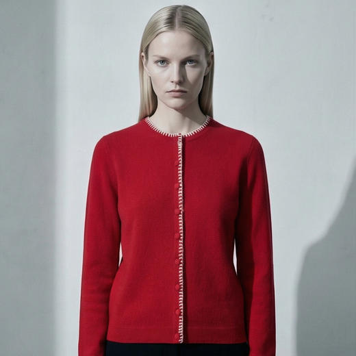 KINGDEER/KD秋冬新款时尚百搭女式羊绒开衫L805569全部红色款鹿王 红色 商品图5