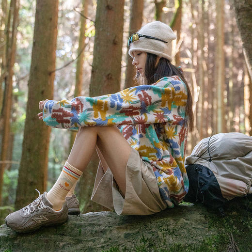 靴下物袜子女中筒袜纯棉撞色小腿袜复古简约毛圈底运动长筒袜子 商品图4