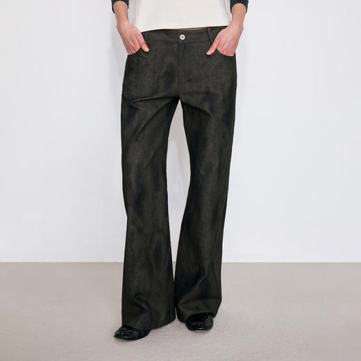 NUTH棕黑色斑驳做旧复古直筒工装裤女 商品图3