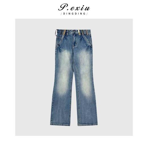 04-3潘依绣丁丁宠粉重工水洗拼贴式耳仔喇叭裤牛仔裤Q58461 商品图0
