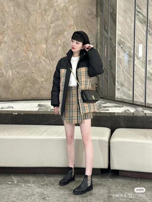 D012254新款格纹拼接双面两穿系腰带羽绒服外套女 商品图4