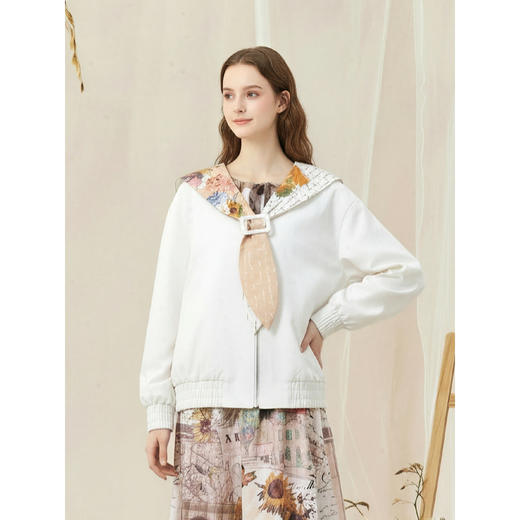 两三事梵高文艺 自在简意 2026春季新款可拆印花海军领拉链外套女 商品图1