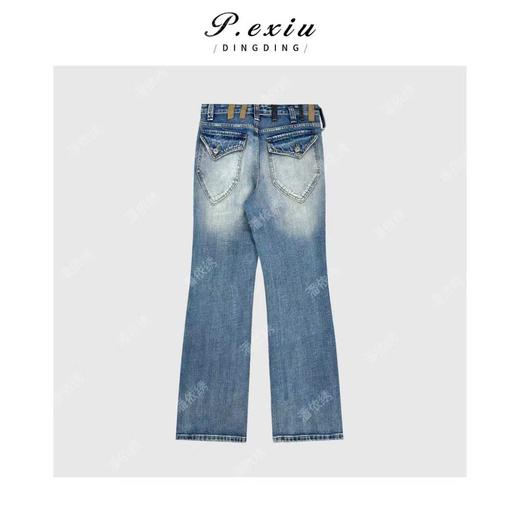04-3潘依绣丁丁宠粉重工水洗拼贴式耳仔喇叭裤牛仔裤Q58461 商品图1