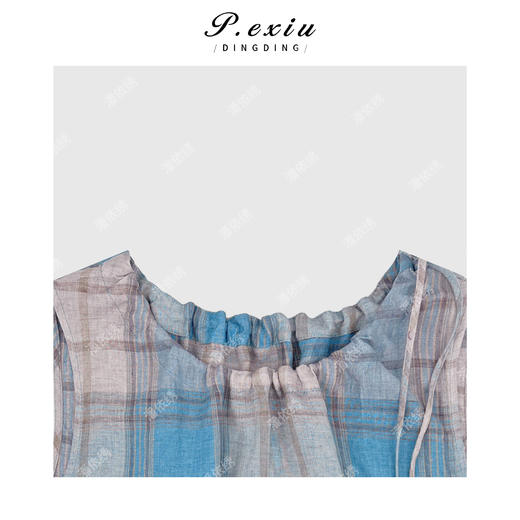 04-3潘依绣丁丁宠粉韩系俏皮格纹圆领抽绳无袖衬衫Q5581 商品图2