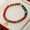 手串，印度老山檀的檀香+孔雀石+红玛瑙+纯银镀真金配件。珠子约6mm。新年style。 商品缩略图0