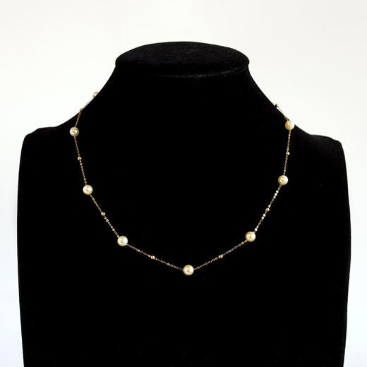 【天然正品】AU750黄金镶天然约5.5-6.0MM香槟金海水珍珠项链45CM（长度可调节）311225NJM52 商品图0