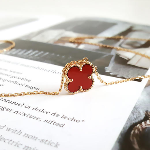 【95新】VCA梵克雅宝Vintage Alhambra系列VCARD38500中号18K黄金镶红玉髓四叶草红花项链链长约42cm女士 090126HS02 商品图4