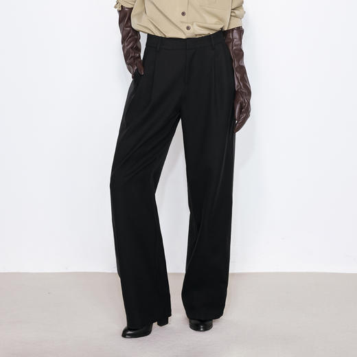 4.10-12号限时8.8折叠券🔥NUTH黑色拼接双褶宽松直筒西裤女 商品图2