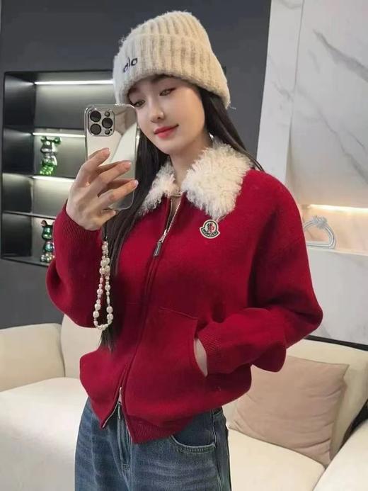 F012210新年红毛绒领针织开衫宽松落肩版型女款 商品图3