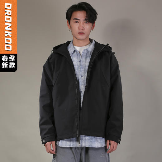 DRONKOO 2026 连帽前后弧形压边下摆抽绳中厚夹克 商品图0