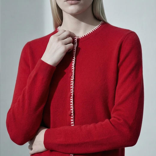 KINGDEER/KD秋冬新款时尚百搭女式羊绒开衫L805569全部红色款鹿王 红色 商品图6
