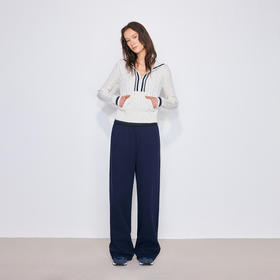 NUTH海军风撞色绞花连帽针织衫女 白色/蓝色