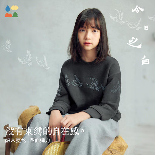 【今日之白系列】森林棠26新款儿童棉感舒适弹力宽松圆领绣花卫衣20361532 商品图1