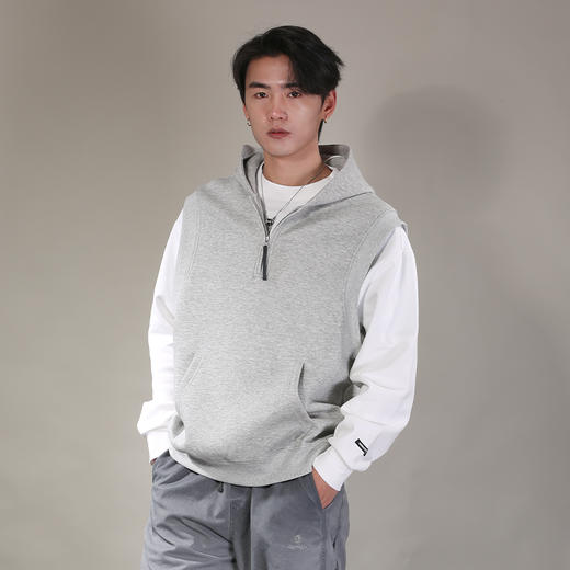 DRONKOO 2026 连帽半拉链马甲拼T恤假两件中厚卫衣 商品图2