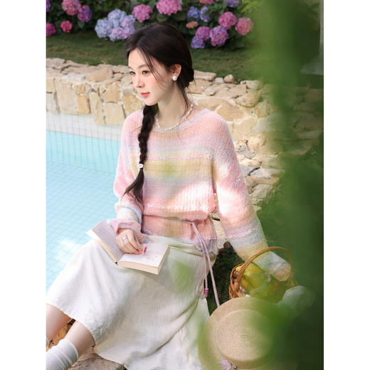 鹿向南「编织彩系」粉色慵懒风针织衫女春季高级洋气薄款罩衫上衣 商品图4