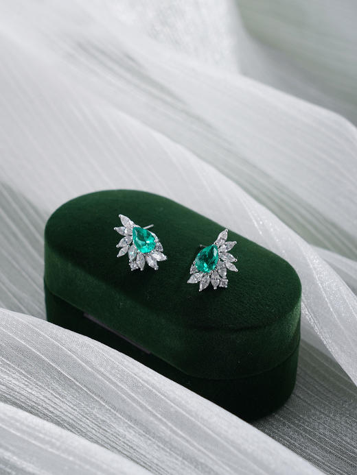 子佩集【晴川叠翠】银S925耳钉【PYE3049-XF】培育宝石祖母绿2601 商品图3