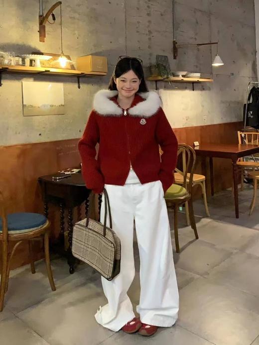 F012210新年红毛绒领针织开衫宽松落肩版型女款 商品图5