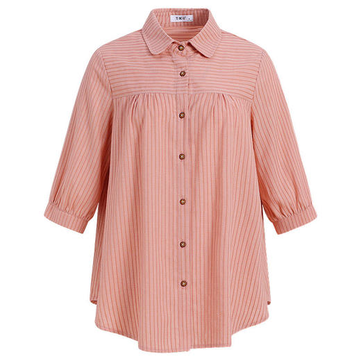 条纹七分袖衬衫女夏季新款大码宽松休闲减龄衬衣中袖条纹上衣中长 商品图4