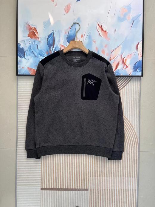 D012253立裁压胶口袋冬季加绒打底休闲套头圆领拼色卫衣 商品图12