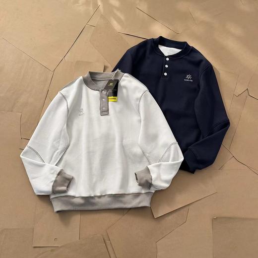 F012230新品小立领半门巾华夫格加绒长袖打底衫卫衣长袖情侣T恤 商品图1