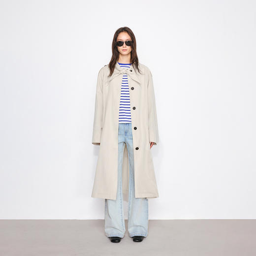 NUTH海军领结廓形宽松长款风衣外套女 可拆卸腰带 商品图1