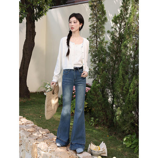 鹿向南「云蓝春序」米白色吊带针织衫女春季新款修身短款上衣 商品图2