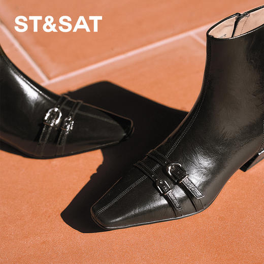 【绒里可选】星期六英伦风双扣带方头粗跟切尔西SSD4116Y7T/SSD4118YFJ 商品图2