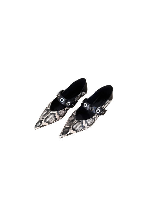 SAFICOO 蛇纹尖头玛丽珍鞋 复古一字扣带女鞋 商品图2