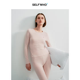 SELFWHO绵羊毛混纺撞色刺绣高弹打底衫女2025冬新款修身正肩上衣