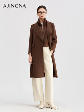 【商场同款】阿菁娜冬季新款极简主义基础款双面绒大衣H型双排扣直筒廓形A30D511110