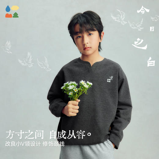 【今日之白系列】森林棠26新款柔软耐磨椰子棉轻盈挺阔儿童小V领卫衣60325313【HZ】 商品图2