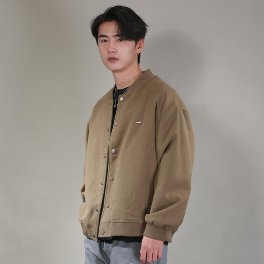 DRONKOO 2026 棒球领左胸金属标仿呢料厚夹克 商品图3