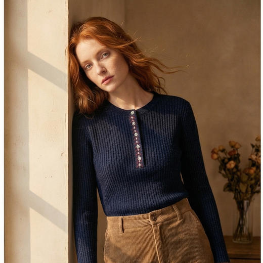 KINGDEER/KD秋冬新款北欧风女式长袖针织羊绒衫 约164g L805627 100%山羊绒鹿王 商品图10