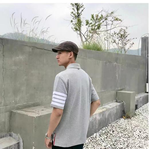 F012223春夏四条纹下摆小开叉纯棉短袖POLO衫男女同款 商品图5