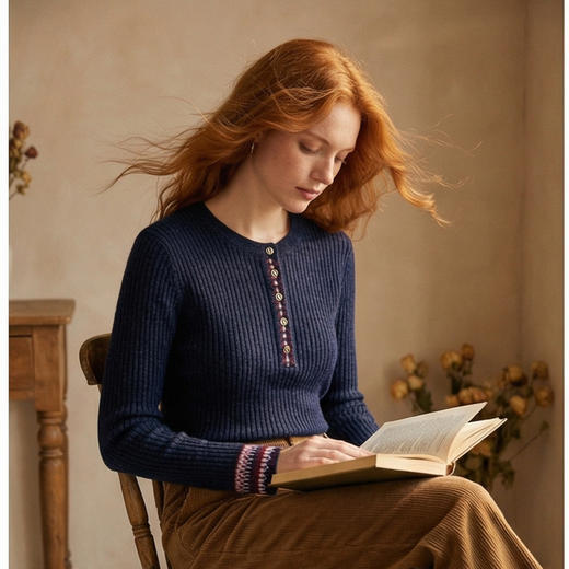 KINGDEER/KD秋冬新款北欧风女式长袖针织羊绒衫 约164g L805627 100%山羊绒鹿王 商品图9