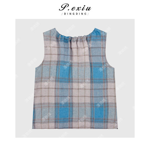 04-3潘依绣丁丁宠粉韩系俏皮格纹圆领抽绳无袖衬衫Q5581 商品图1