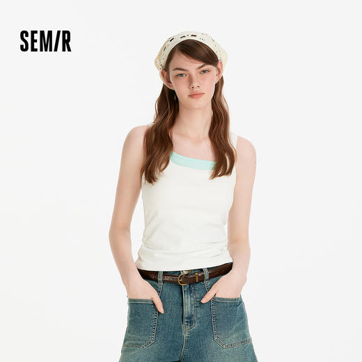 森马背心女夏带胸垫凉感紧身U领衣服外穿显瘦小心机简约基础上衣 商品图1