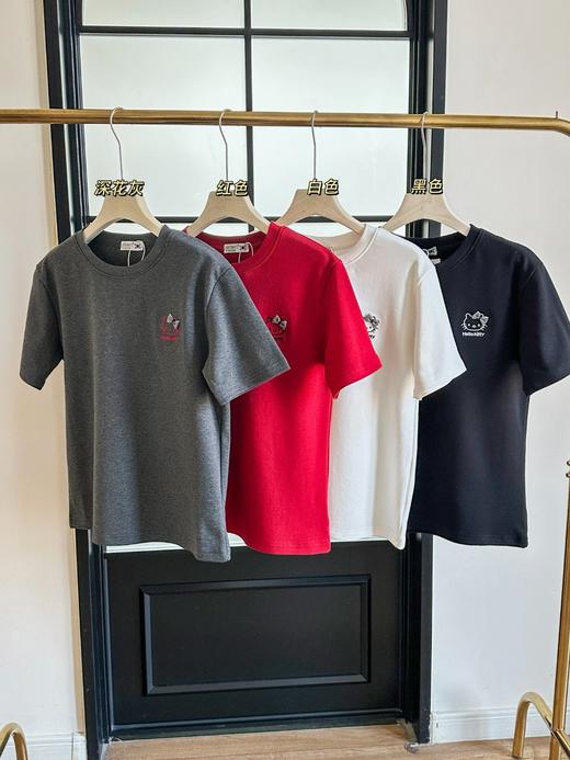 韩系正肩 KT 猫磨毛短袖T恤 商品图3