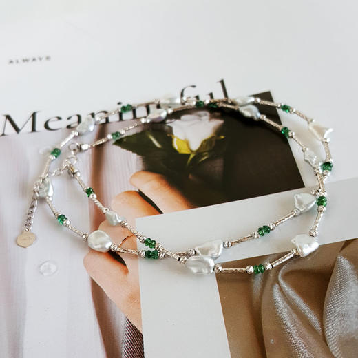 【天然正品】AU750白金镶天然巴洛克海水珍珠满天星造型项链42CM（长度可调节）311225NJM39 商品图5