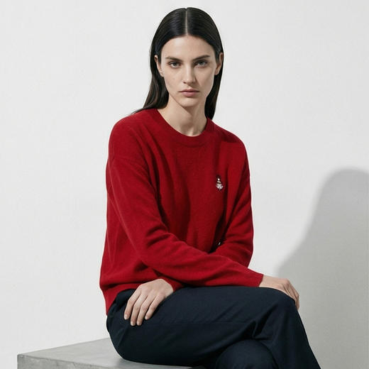 KINGDEER/KD秋冬新款女式圆领刺绣长袖羊绒衫L805554全部红色款鹿王 红色 商品图7