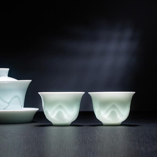 器社 景德镇陶瓷 功夫茶具三才盖碗 青山入盏.影青釉  中式家用高档泡茶套装 商品图7
