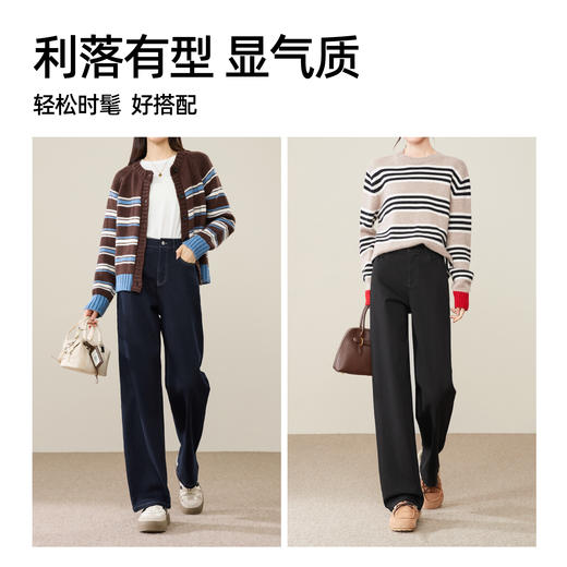 【深蓝-窄版-加绒-直筒】逸阳冬季新款拉绒保暖宽松显瘦牛仔裤子0338R 商品图3