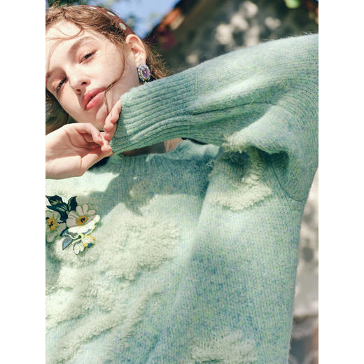 两三事梵高文艺浮光森林2026春季新款甜美花朵章仔绣毛巾绣毛衣女 商品图3