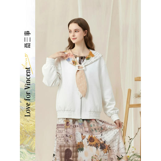 两三事梵高文艺 自在简意 2026春季新款可拆印花海军领拉链外套女 商品图0