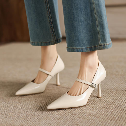 阿么手工女鞋法式高级感一字带高跟鞋百搭不累脚复古浅口单鞋8CM 商品图3