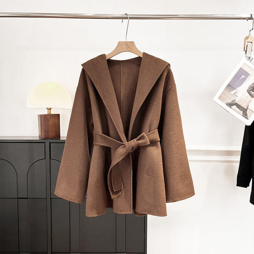 【来点不一样的】禾7900+！2026冬季新款宽松羊毛混纺双面呢中长款连帽大衣外套女 商品图3