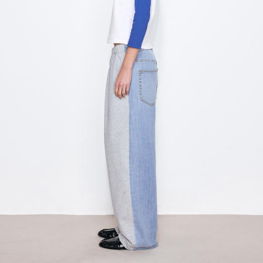 NUTH宽松牛仔拼接可束脚抽绳卫裤女 花灰拼水洗蓝 商品图4