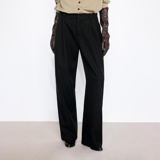 4.10-12号限时8.8折叠券🔥NUTH黑色拼接双褶宽松直筒西裤女 商品图1