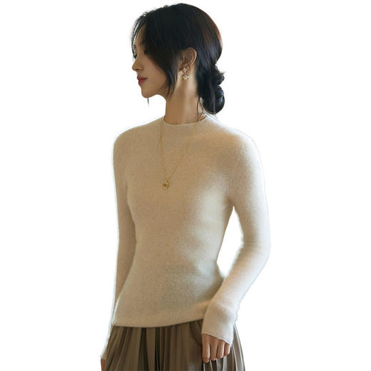 「自」全新升级【铂金会员183/天猫249/差价66】(15208)洛诗琳气质无缝超细精仿羊毛衫2025冬季圆领抽条针织打底上衣 商品图4